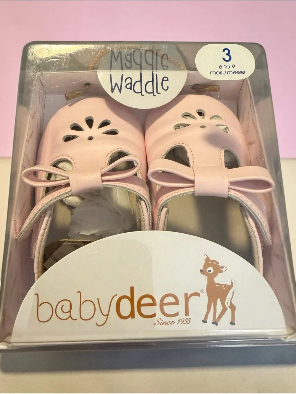 Baby Deer Pink Bow Baby Girl Shoes Waddle Collection